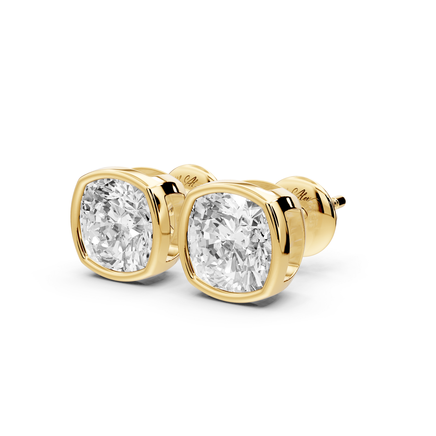 Noa - 3ct 14k yellow gold Cushion - Cut Diamond Stud Earrings - Mr. Alex Jewelry