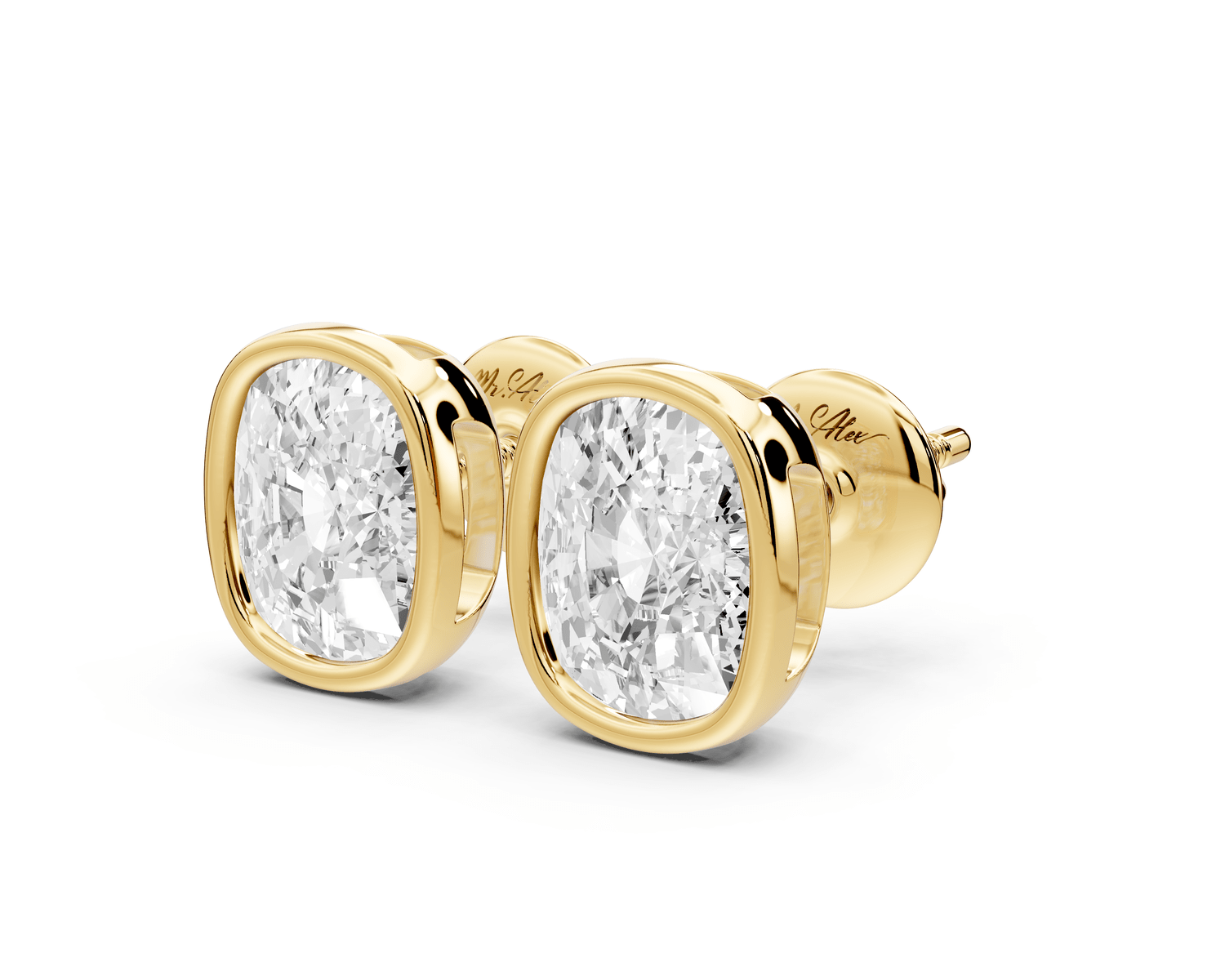 Noa - 3ct 14k yellow gold Elgcushion - Cut Diamond Stud Earrings - Mr. Alex Jewelry