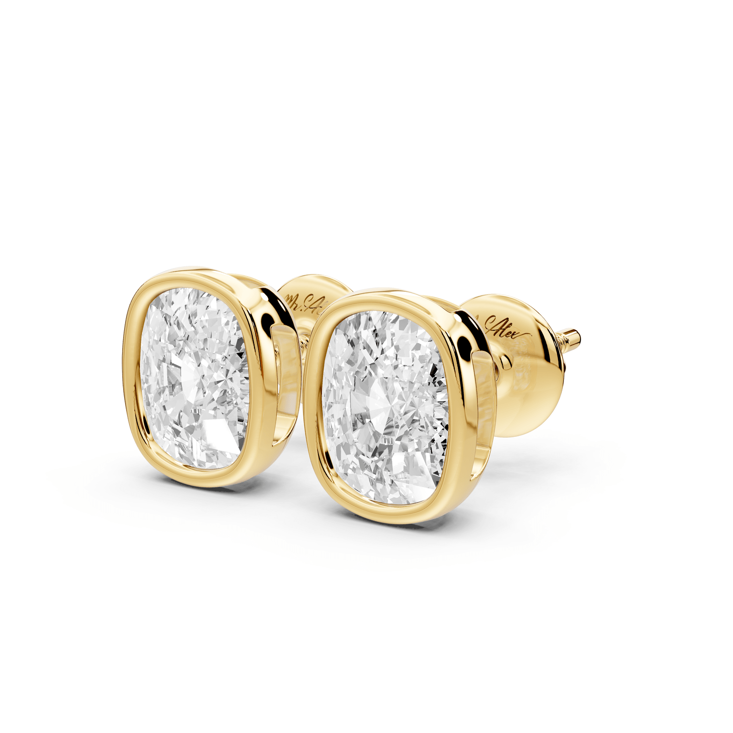 Noa - 3ct 14k yellow gold Elgcushion - Cut Diamond Stud Earrings - Mr. Alex Jewelry