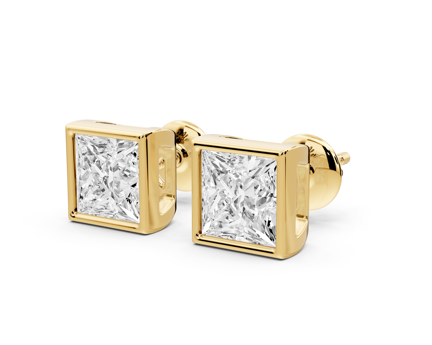 Noa - 3ct 14k yellow gold Princess - Cut Diamond Stud Earrings - Mr. Alex Jewelry