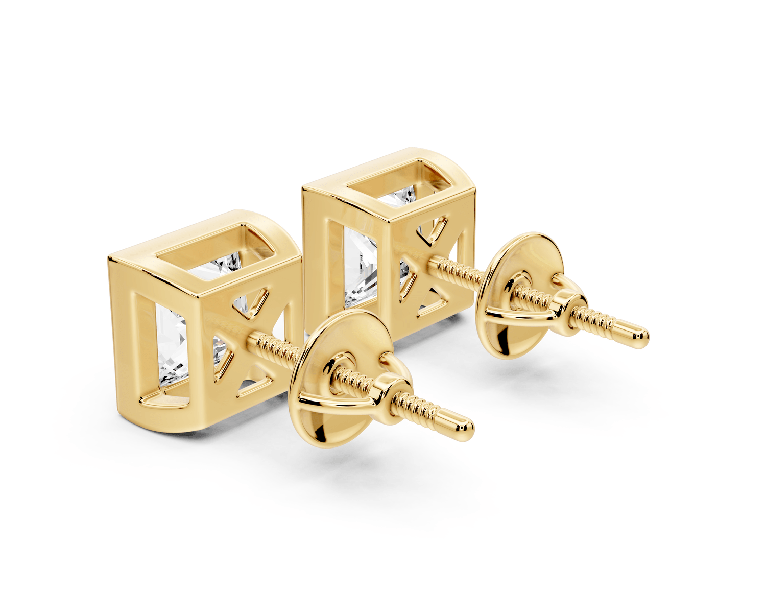 Noa - 3ct 14k yellow gold Princess - Cut Diamond Stud Earrings - Mr. Alex Jewelry