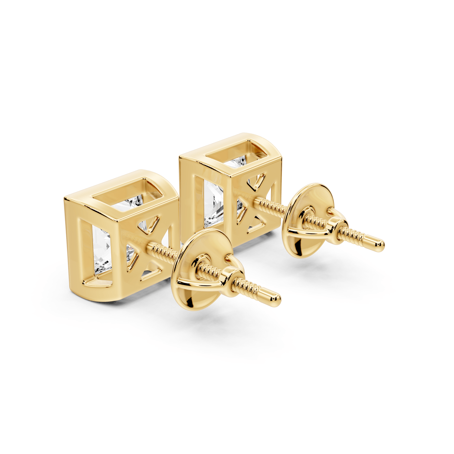 Noa - 3ct 14k yellow gold Princess - Cut Diamond Stud Earrings - Mr. Alex Jewelry