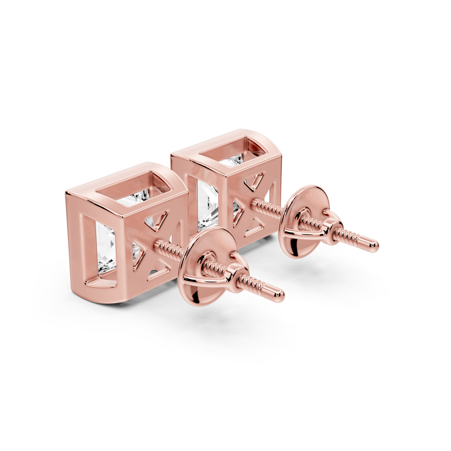 Noa - 4ct 14k rose gold Princess - Cut Diamond Stud Earrings - Mr. Alex Jewelry