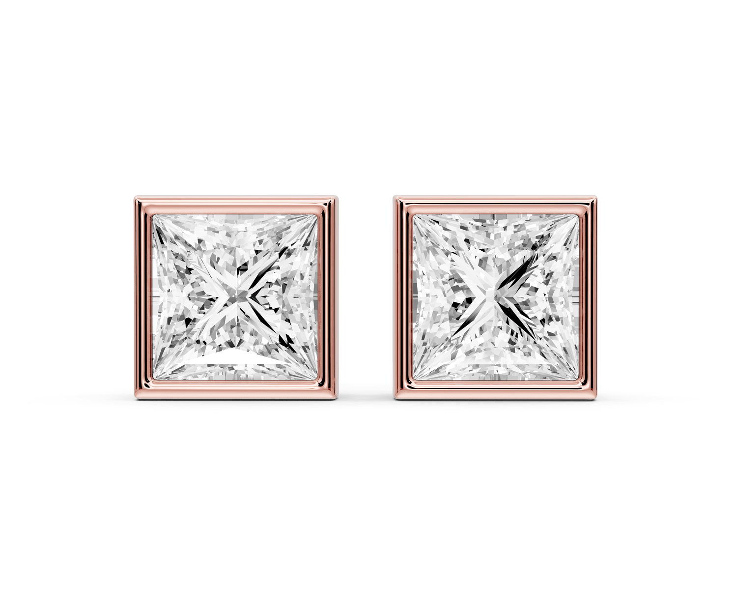 Noa - 4ct 14k rose gold Princess - Cut Diamond Stud Earrings - Mr. Alex Jewelry