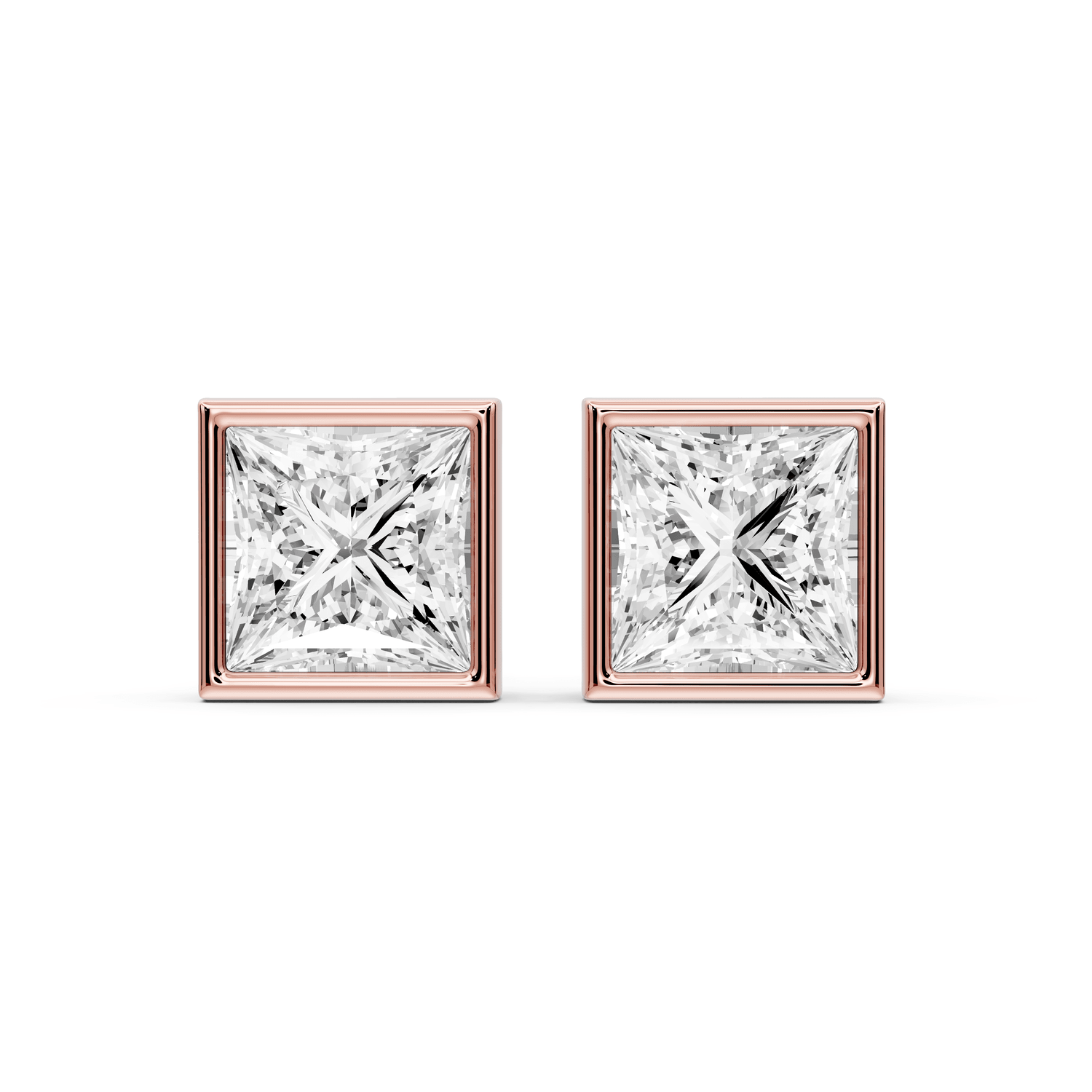 Noa - 4ct 14k rose gold Princess - Cut Diamond Stud Earrings - Mr. Alex Jewelry