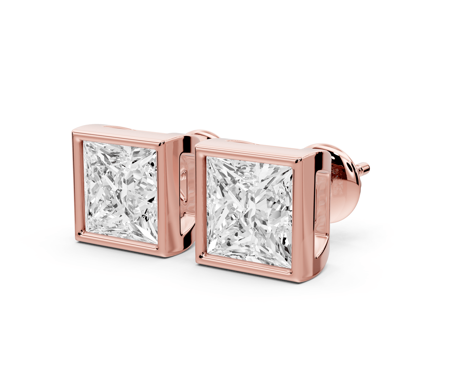 Noa - 4ct 14k rose gold Princess - Cut Diamond Stud Earrings - Mr. Alex Jewelry
