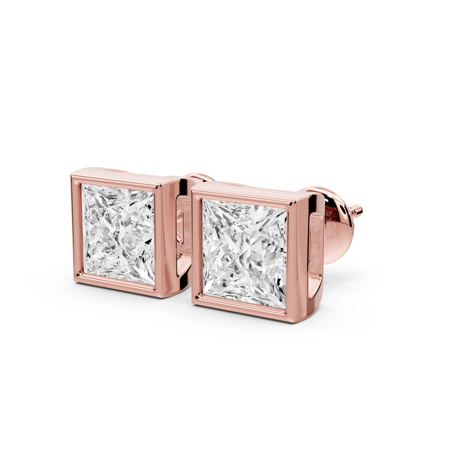 Noa - 4ct 14k rose gold Princess - Cut Diamond Stud Earrings - Mr. Alex Jewelry