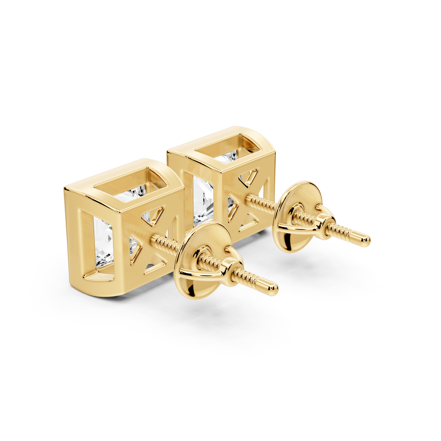 Noa - 4ct 14k yellow gold Princess - Cut Diamond Stud Earrings - Mr. Alex Jewelry