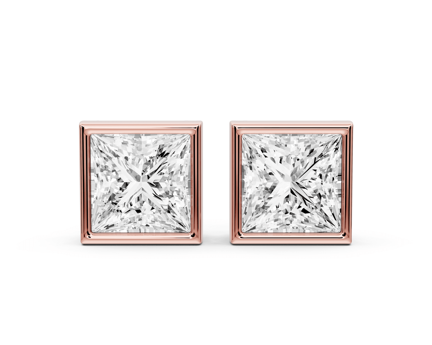 Noa - 5ct 14k rose gold Princess - Cut Diamond Stud Earrings - Mr. Alex Jewelry