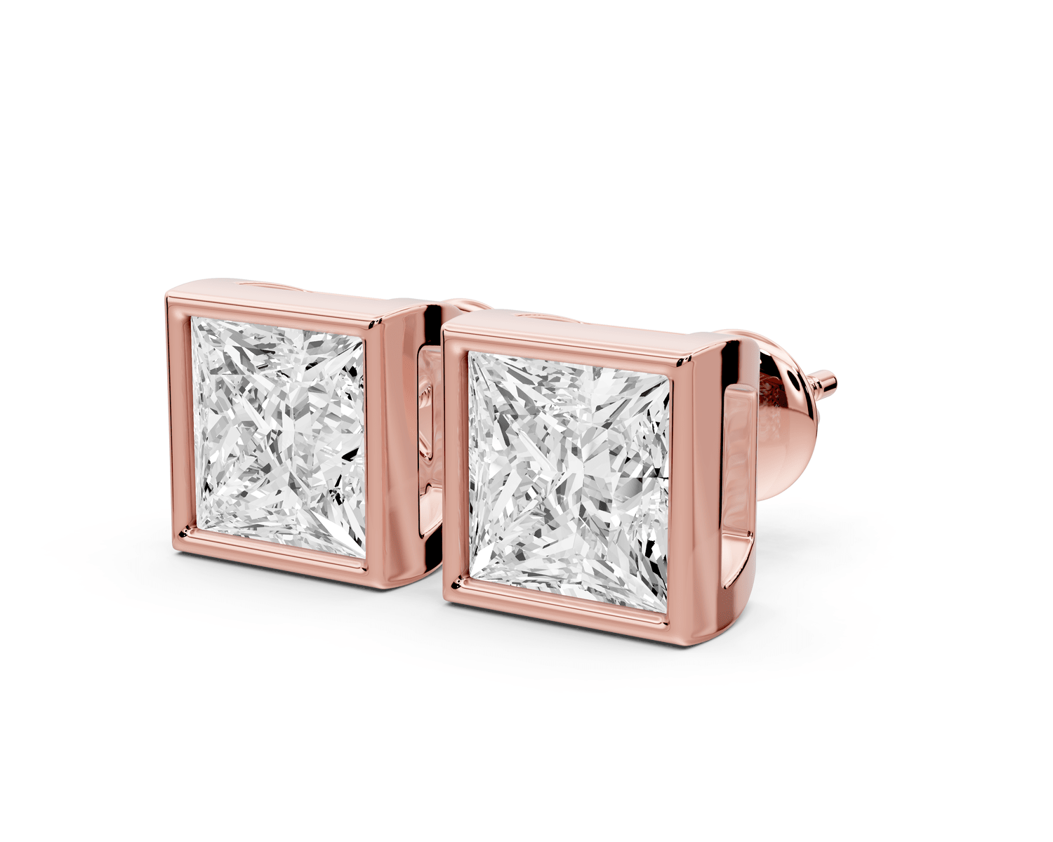 Noa - 5ct 14k rose gold Princess - Cut Diamond Stud Earrings - Mr. Alex Jewelry