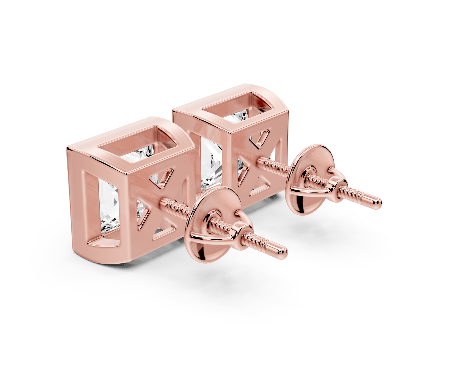 Noa - 5ct 14k rose gold Princess - Cut Diamond Stud Earrings - Mr. Alex Jewelry