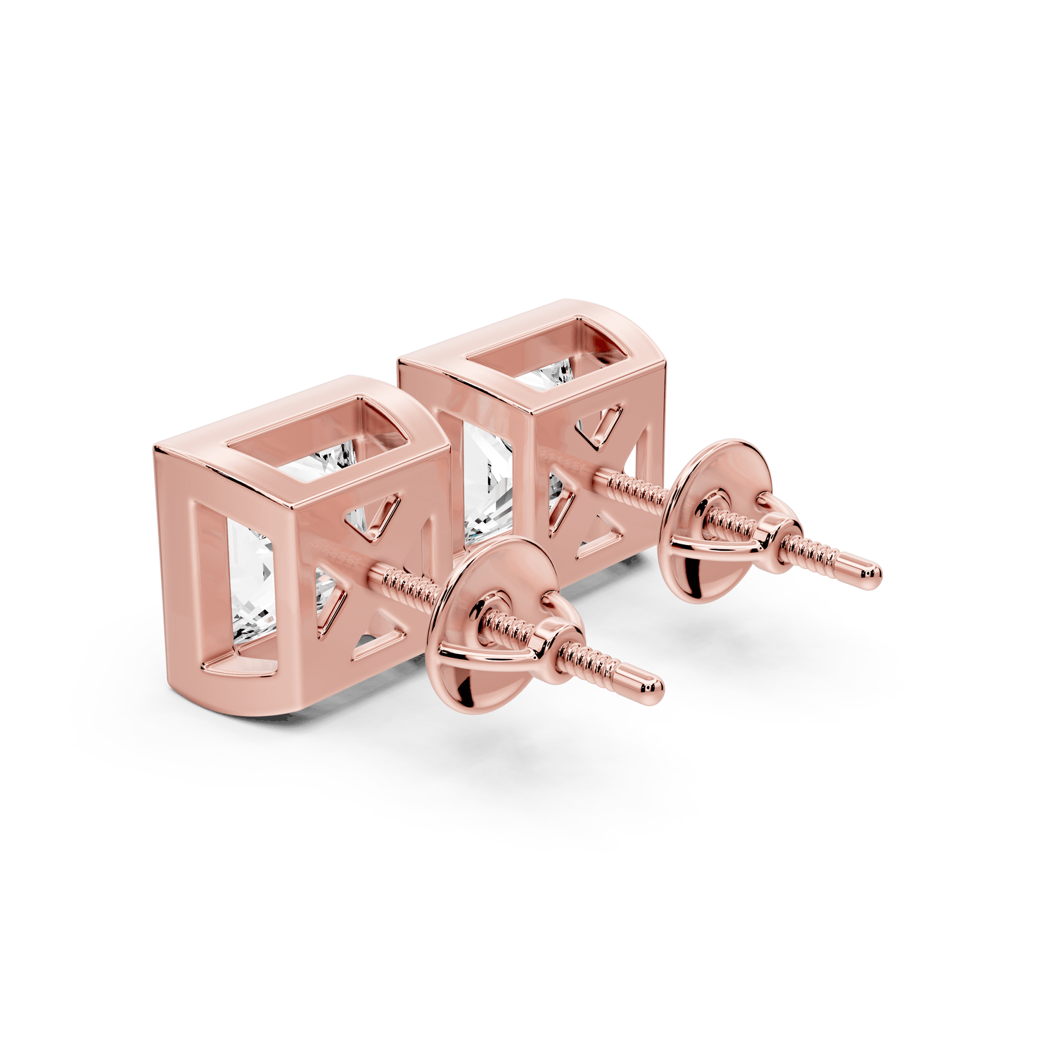 Noa - 5ct 14k rose gold Princess - Cut Diamond Stud Earrings - Mr. Alex Jewelry