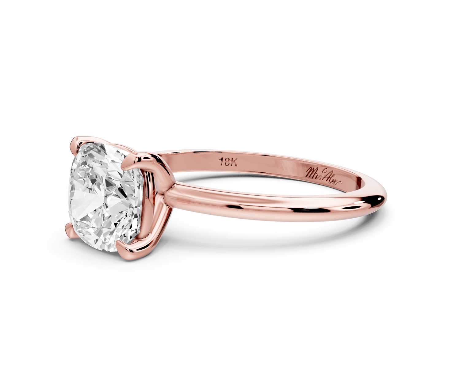 Odessa - 2ct 14k rose gold cushion Knife Edge Solitaire Engagement Ring - Mr. Alex Jewelry