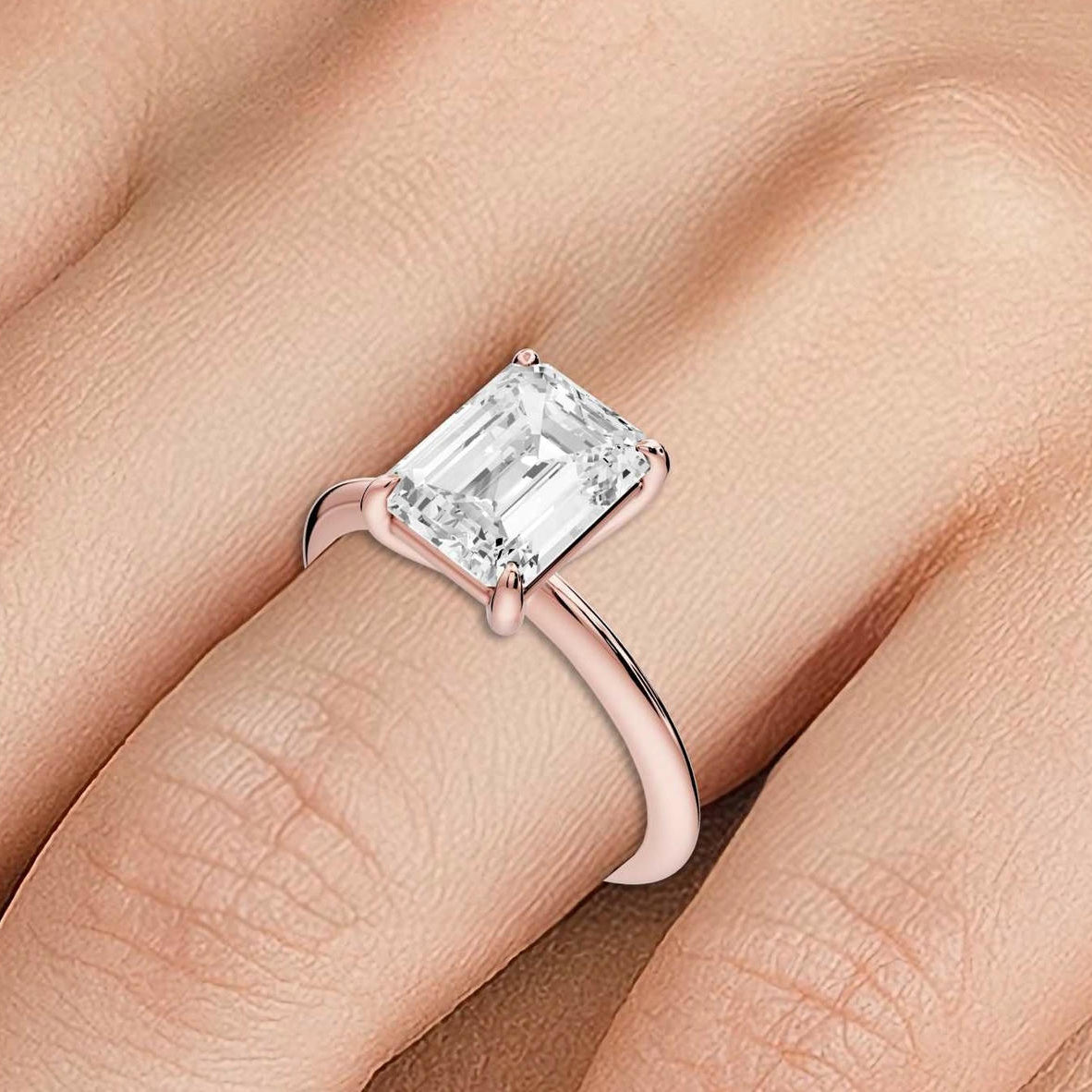 Odessa - 2ct 14k rose gold emerald Knife Edge Solitaire Engagement Ring - Mr. Alex Jewelry