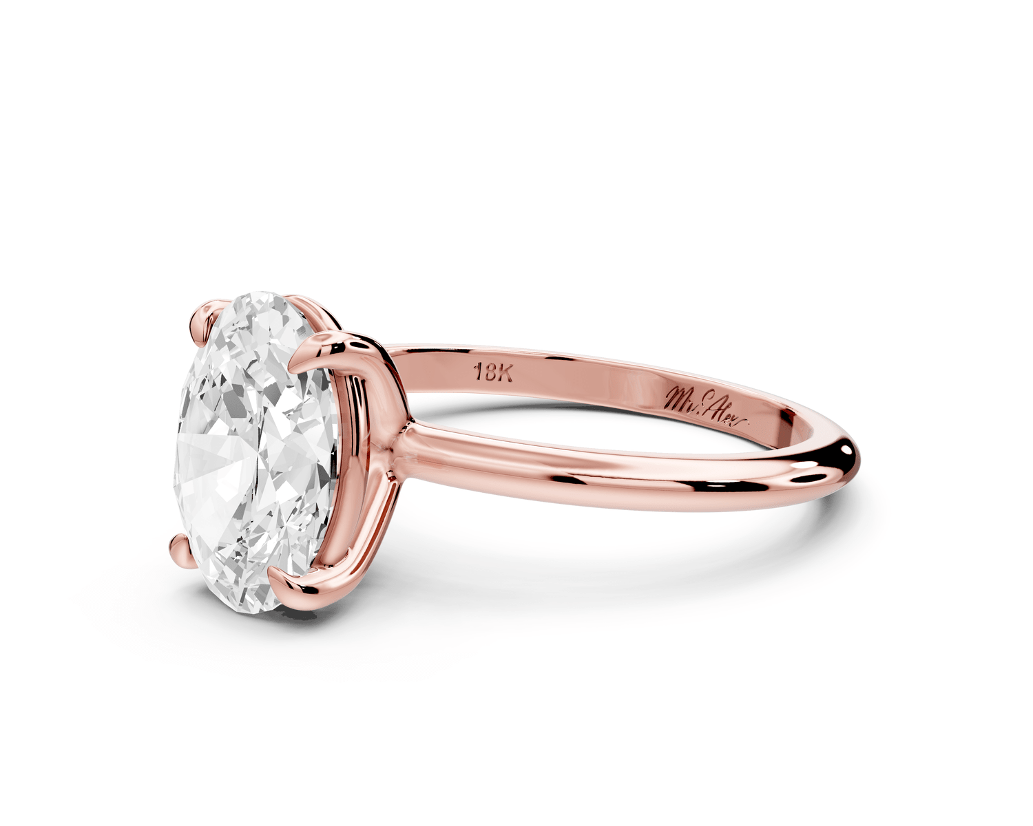 Odessa - 2ct 14k rose gold oval Knife Edge Solitaire Engagement Ring - Mr. Alex Jewelry
