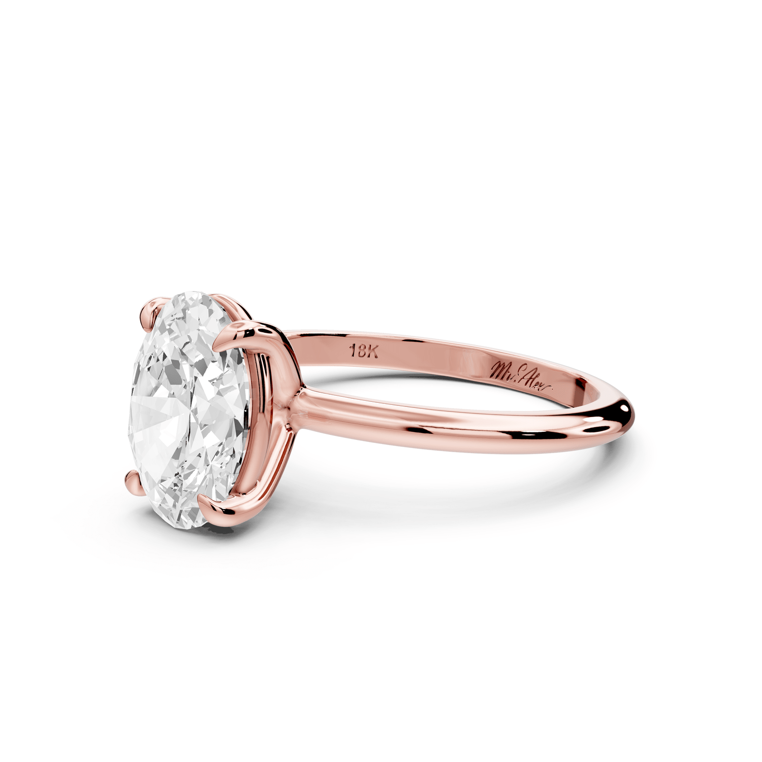 Odessa - 2ct 14k rose gold oval Knife Edge Solitaire Engagement Ring - Mr. Alex Jewelry