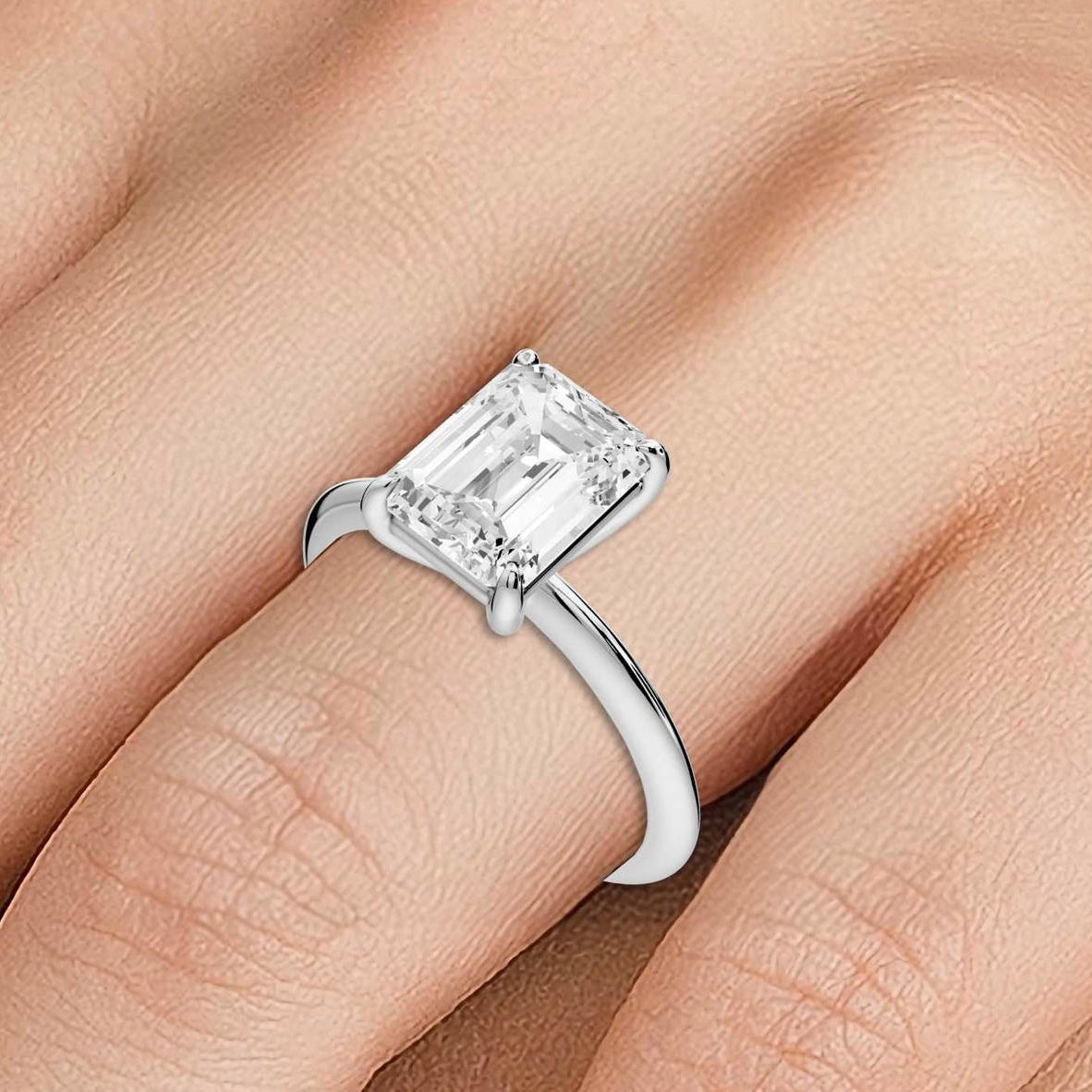 Odessa - 2ct 14k white gold emerald Knife Edge Solitaire Engagement Ring - Mr. Alex Jewelry