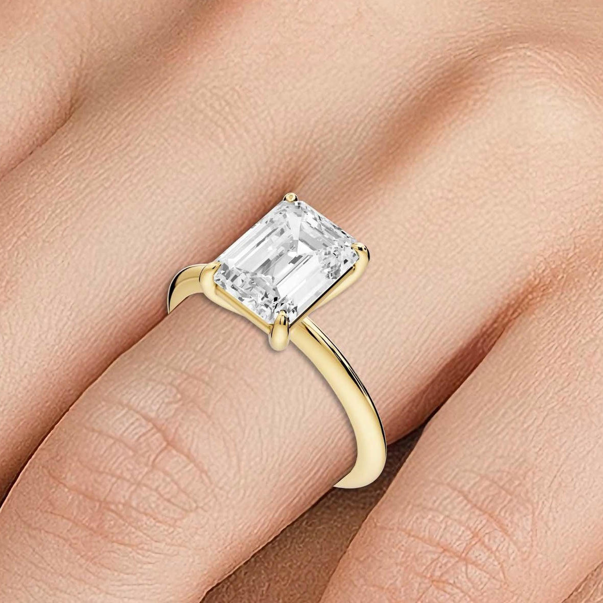 Odessa - 2ct 14k yellow gold emerald Knife Edge Solitaire Engagement Ring - Mr. Alex Jewelry