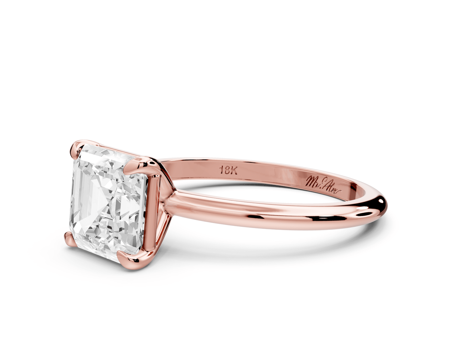 Odessa - 2ct 18k rose gold asscher Knife Edge Solitaire Engagement Ring - Mr. Alex Jewelry