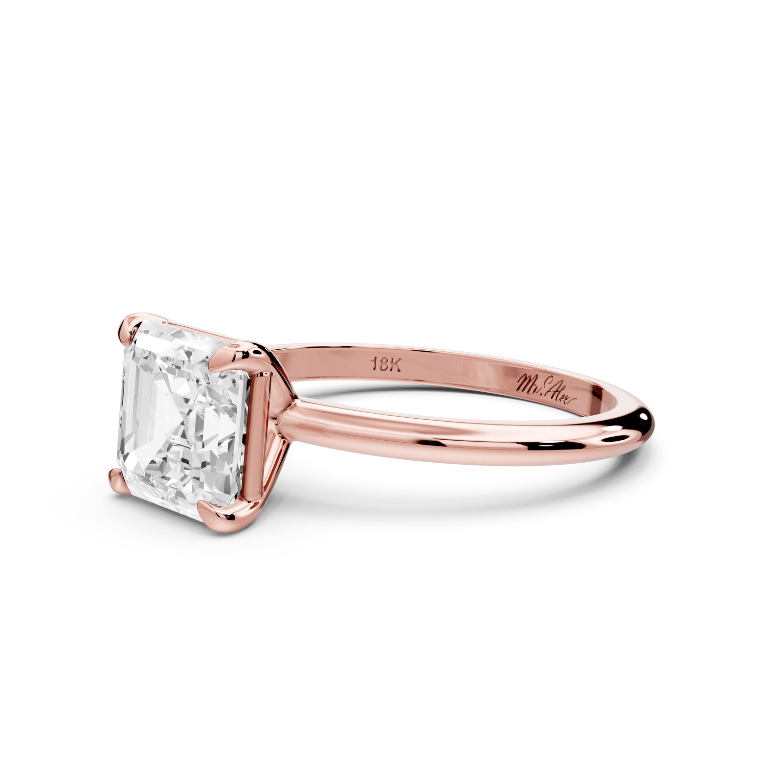 Odessa - 2ct 18k rose gold asscher Knife Edge Solitaire Engagement Ring - Mr. Alex Jewelry