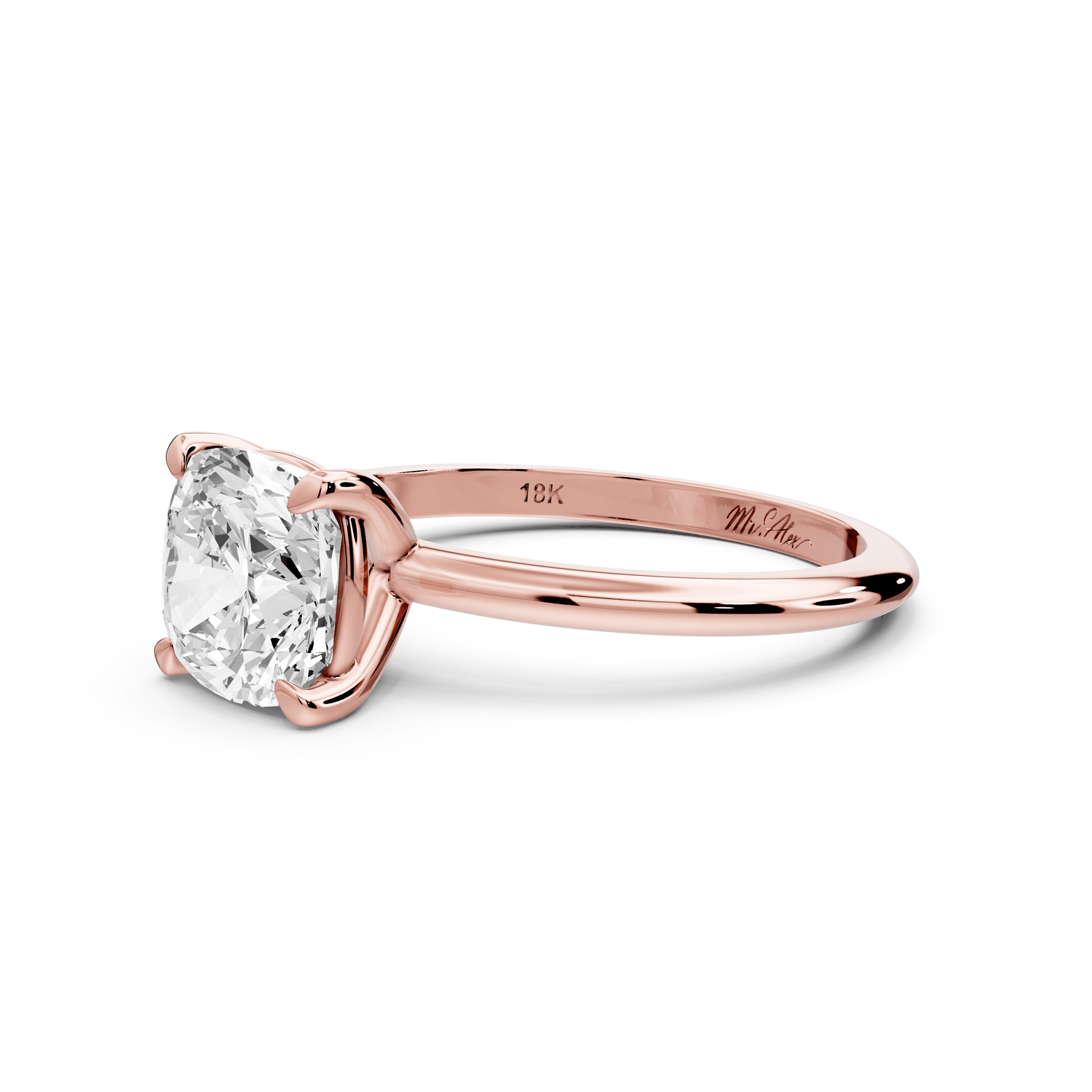 Odessa - 2ct 18k rose gold cushion Knife Edge Solitaire Engagement Ring - Mr. Alex Jewelry