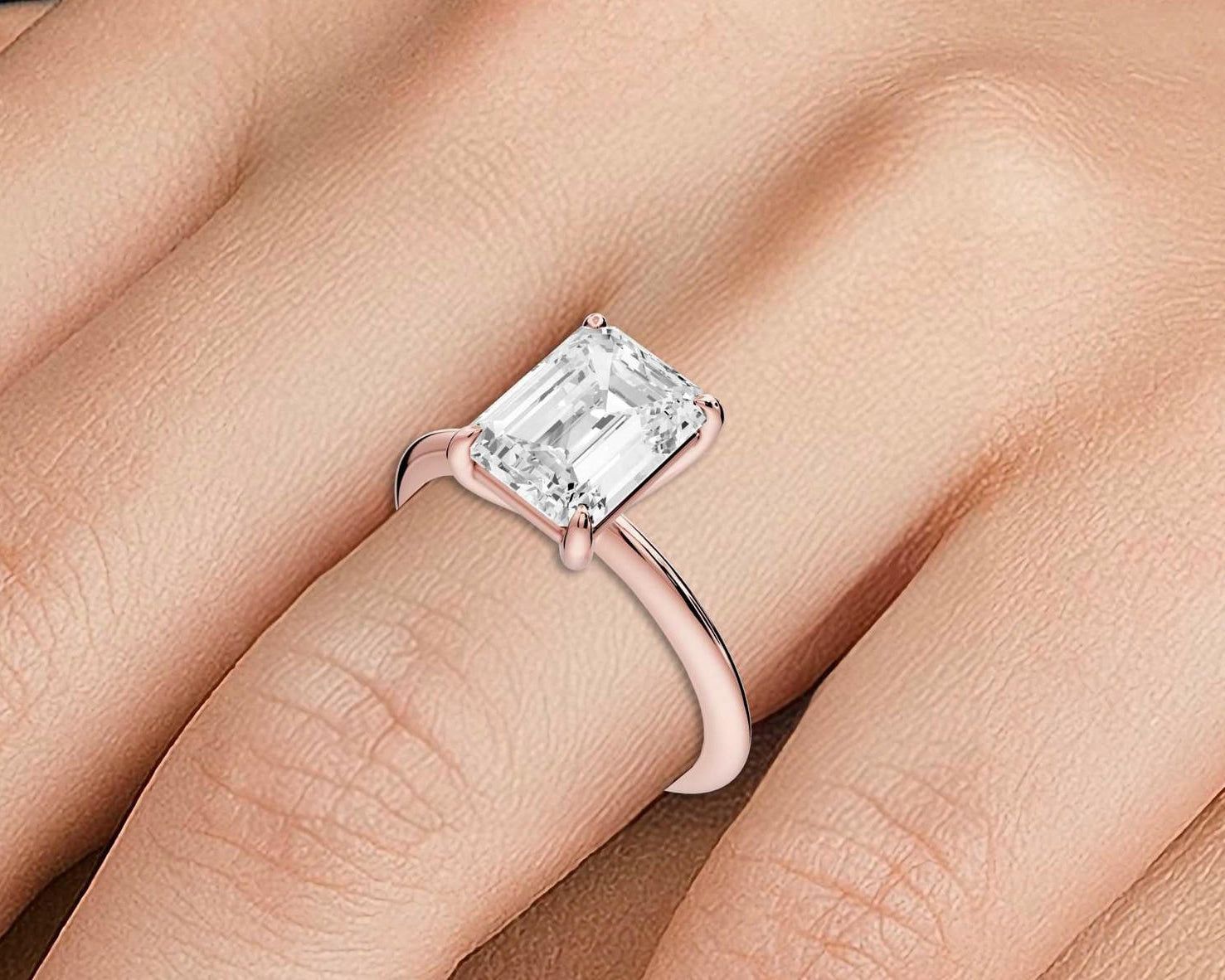 Odessa - 2ct 18k rose gold emerald Knife Edge Solitaire Engagement Ring - Mr. Alex Jewelry