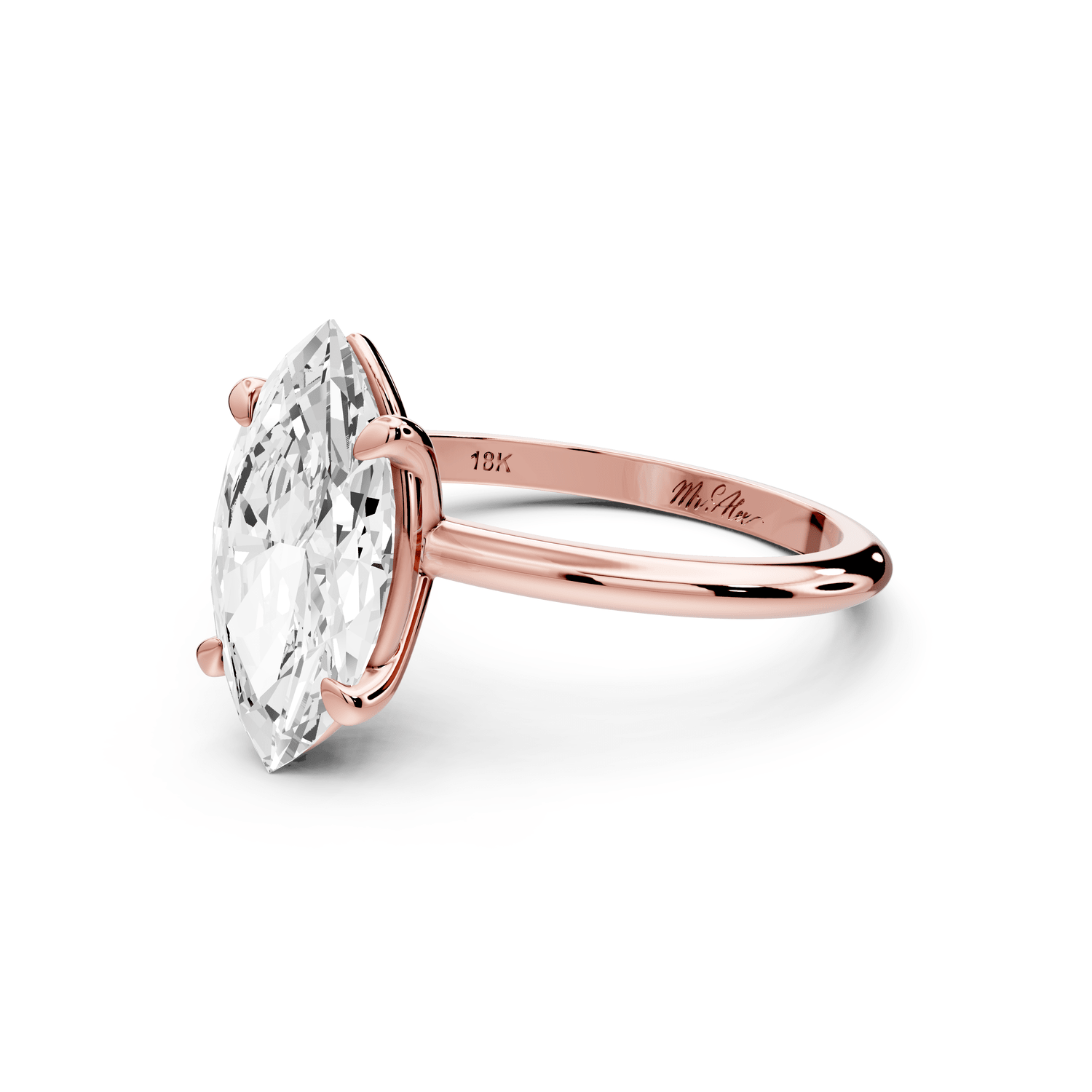 Odessa - 2ct 18k rose gold marquise Knife Edge Solitaire Engagement Ring - Mr. Alex Jewelry