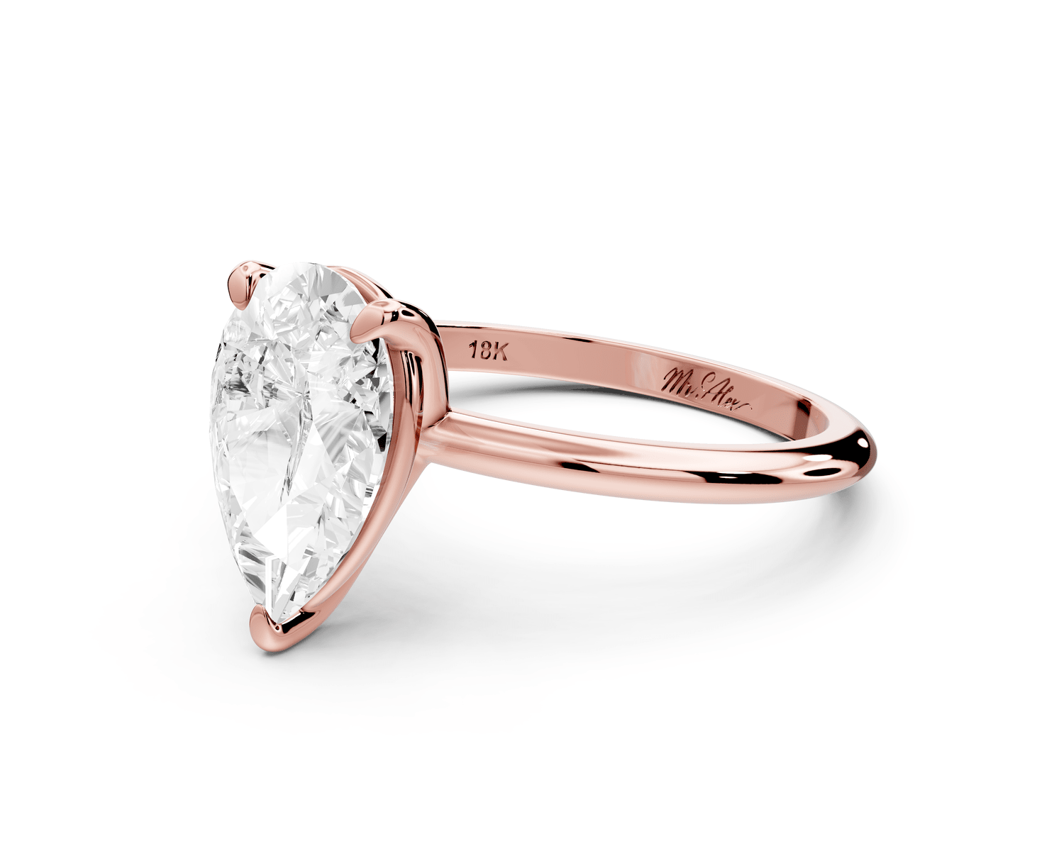 Odessa - 2ct 18k rose gold pear Knife Edge Solitaire Engagement Ring - Mr. Alex Jewelry