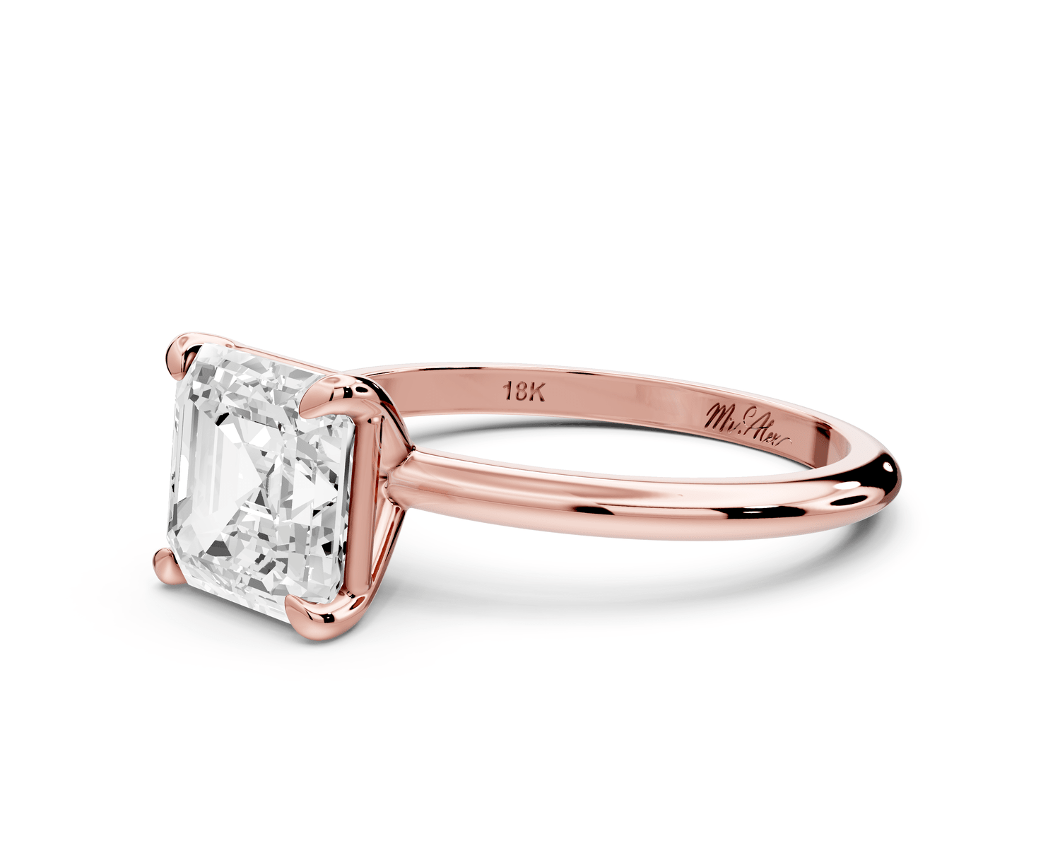 Odessa - 2ct 18k rose gold princess Knife Edge Solitaire Engagement Ring - Mr. Alex Jewelry