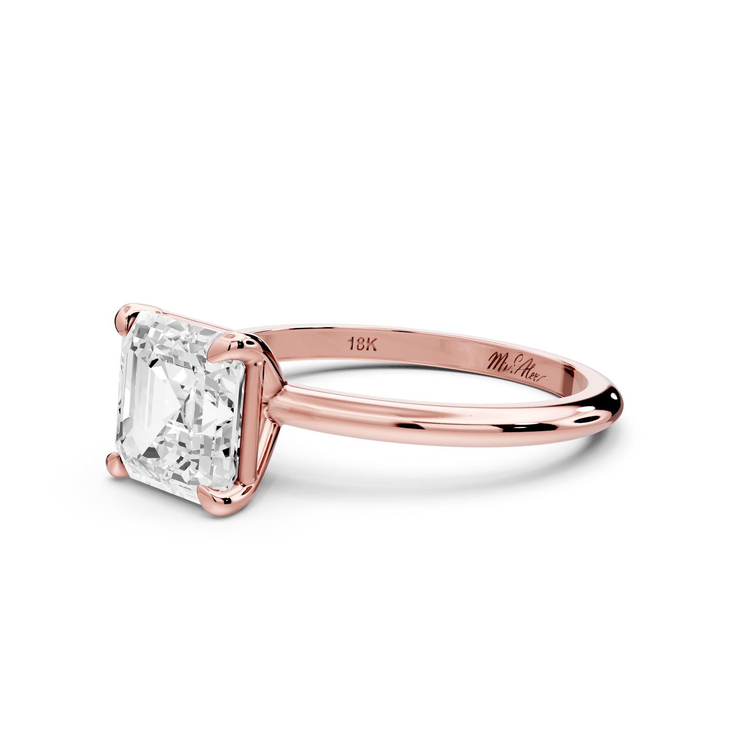 Odessa - 2ct 18k rose gold princess Knife Edge Solitaire Engagement Ring - Mr. Alex Jewelry