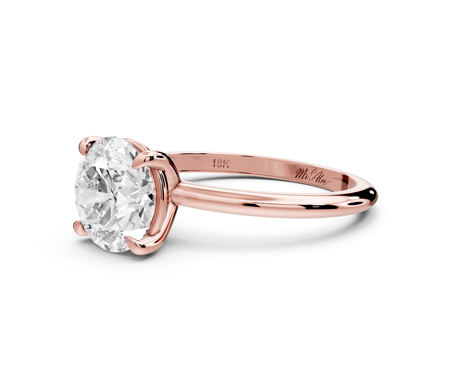 Odessa - 2ct 18k rose gold round Knife Edge Solitaire Engagement Ring - Mr. Alex Jewelry