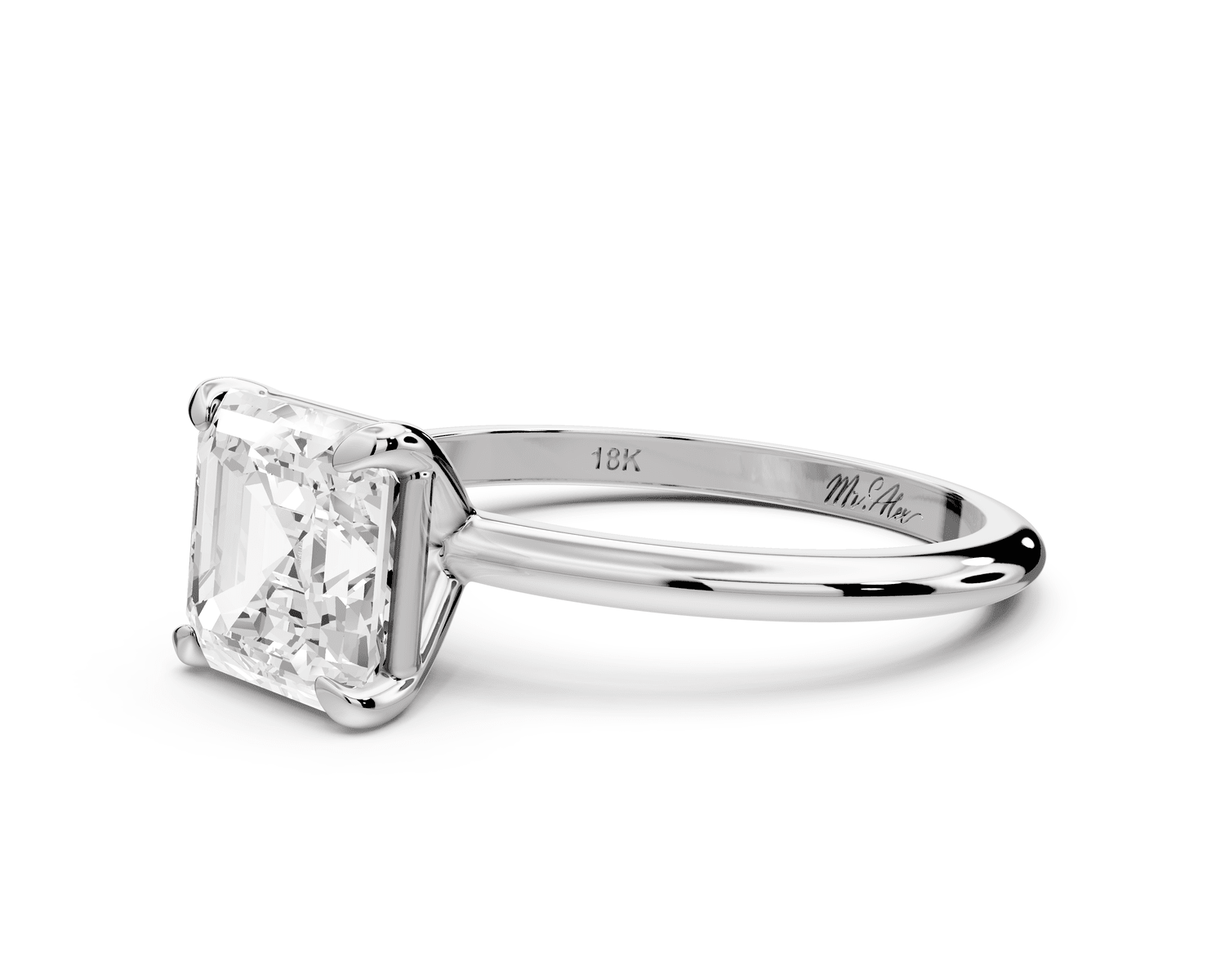 Odessa - 2ct 18k white gold asscher Knife Edge Solitaire Engagement Ring - Mr. Alex Jewelry
