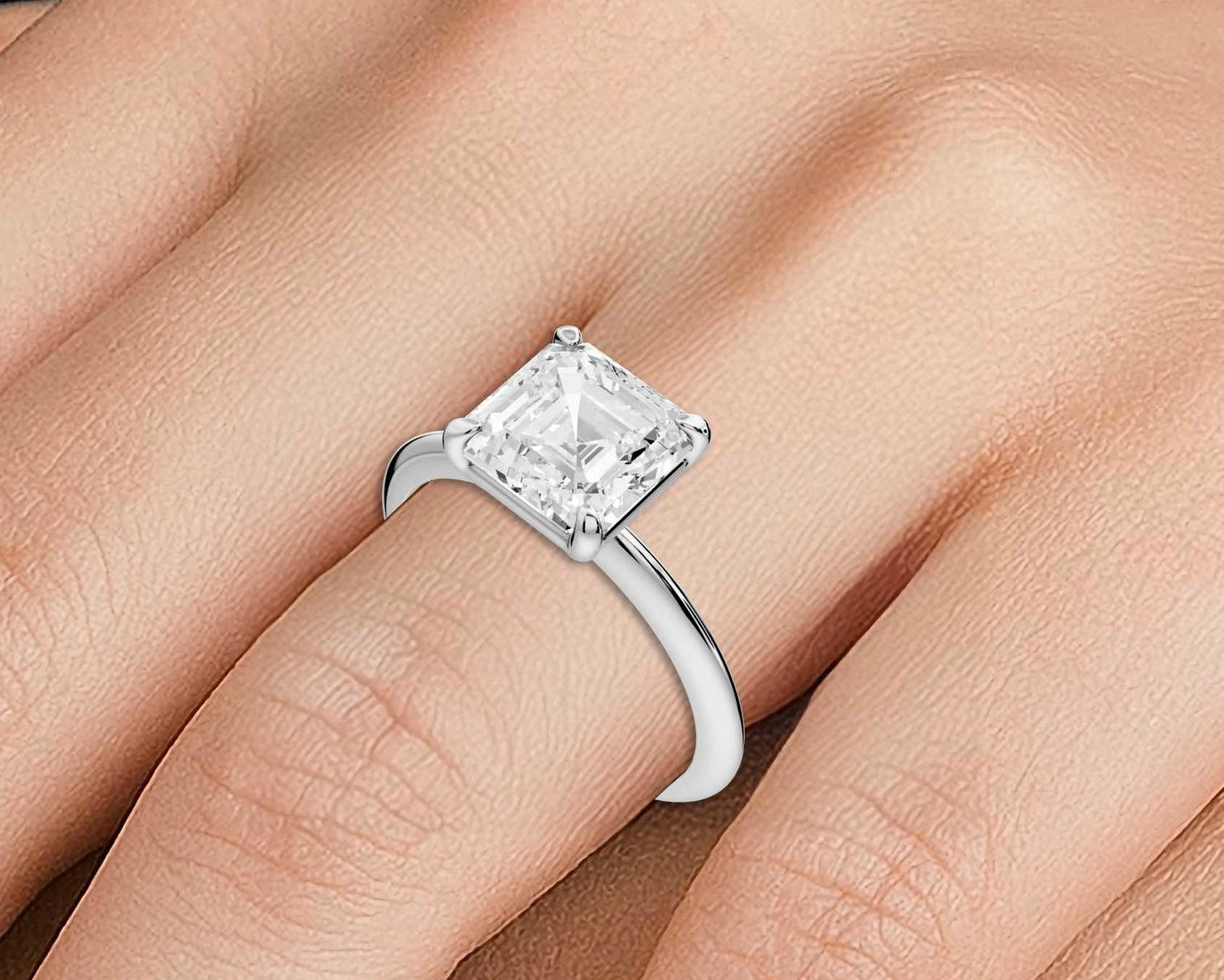 Odessa - 2ct 18k white gold asscher Knife Edge Solitaire Engagement Ring - Mr. Alex Jewelry