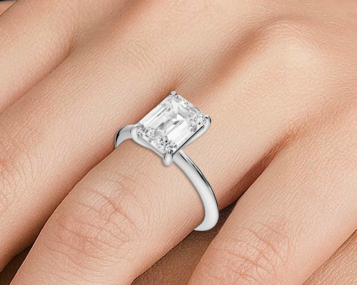 Odessa - 2ct 18k white gold emerald Knife Edge Solitaire Engagement Ring - Mr. Alex Jewelry