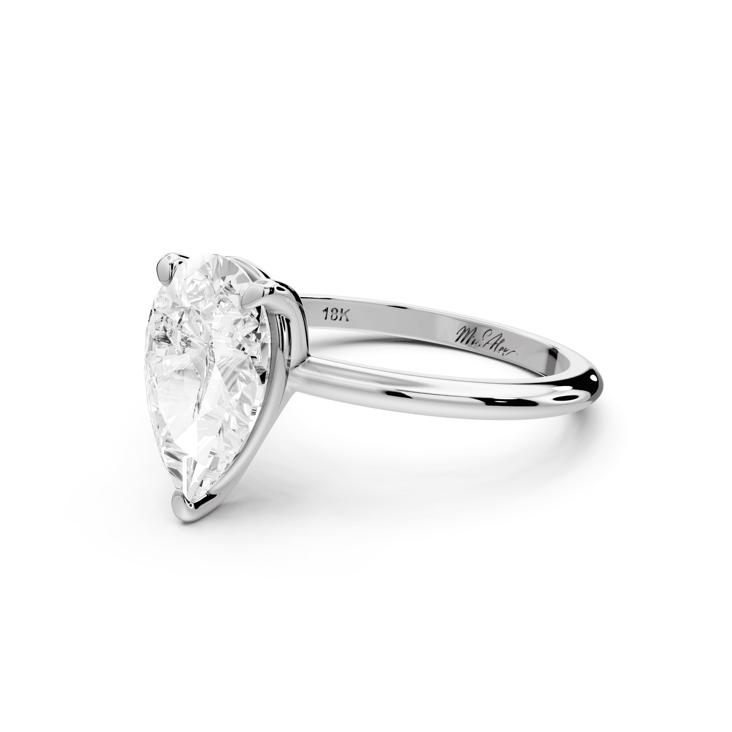 Odessa - 2ct 18k white gold pear Knife Edge Solitaire Engagement Ring - Mr. Alex Jewelry