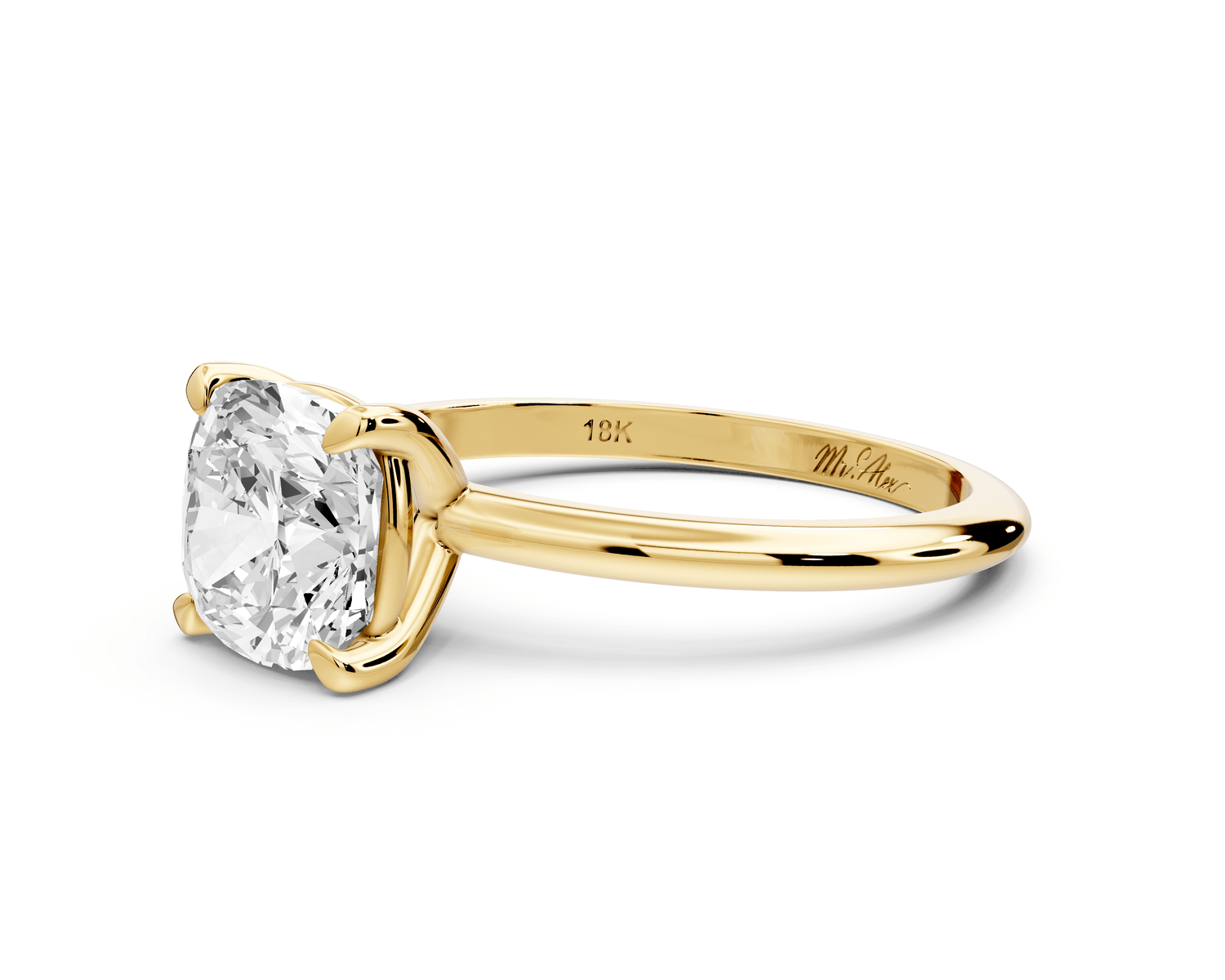 Odessa - 2ct 18k yellow gold cushion Knife Edge Solitaire Engagement Ring - Mr. Alex Jewelry