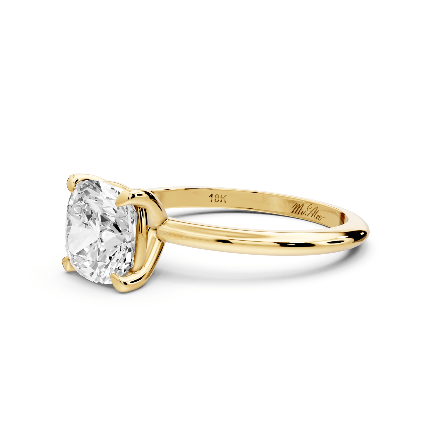 Odessa - 2ct 18k yellow gold cushion Knife Edge Solitaire Engagement Ring - Mr. Alex Jewelry