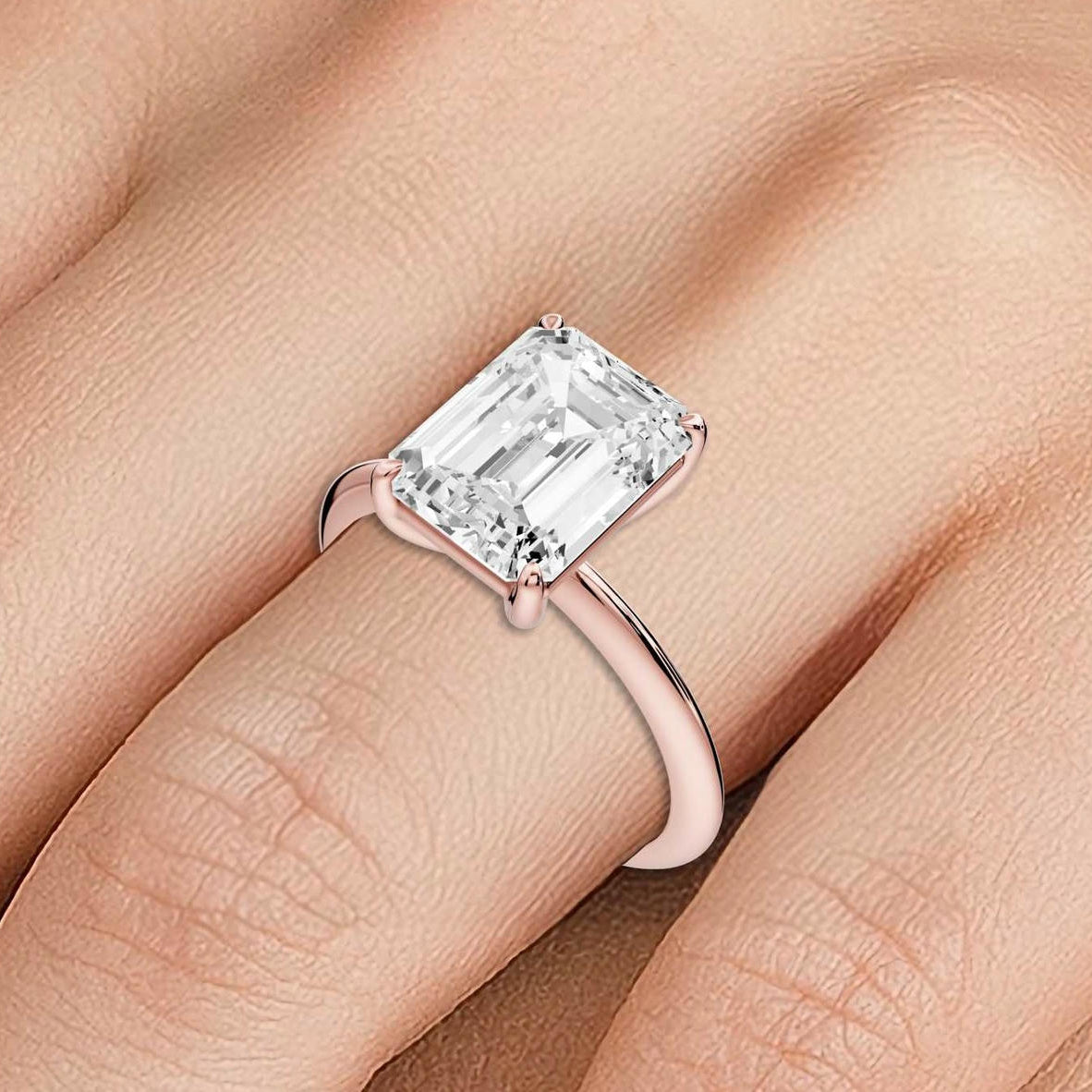 Odessa - 3ct 14k rose gold emerald Knife Edge Solitaire Engagement Ring - Mr. Alex Jewelry