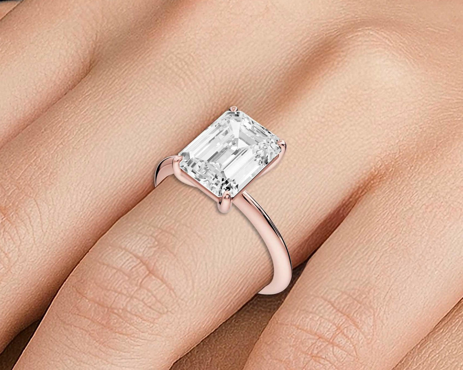 Odessa - 3ct 14k rose gold emerald Knife Edge Solitaire Engagement Ring - Mr. Alex Jewelry