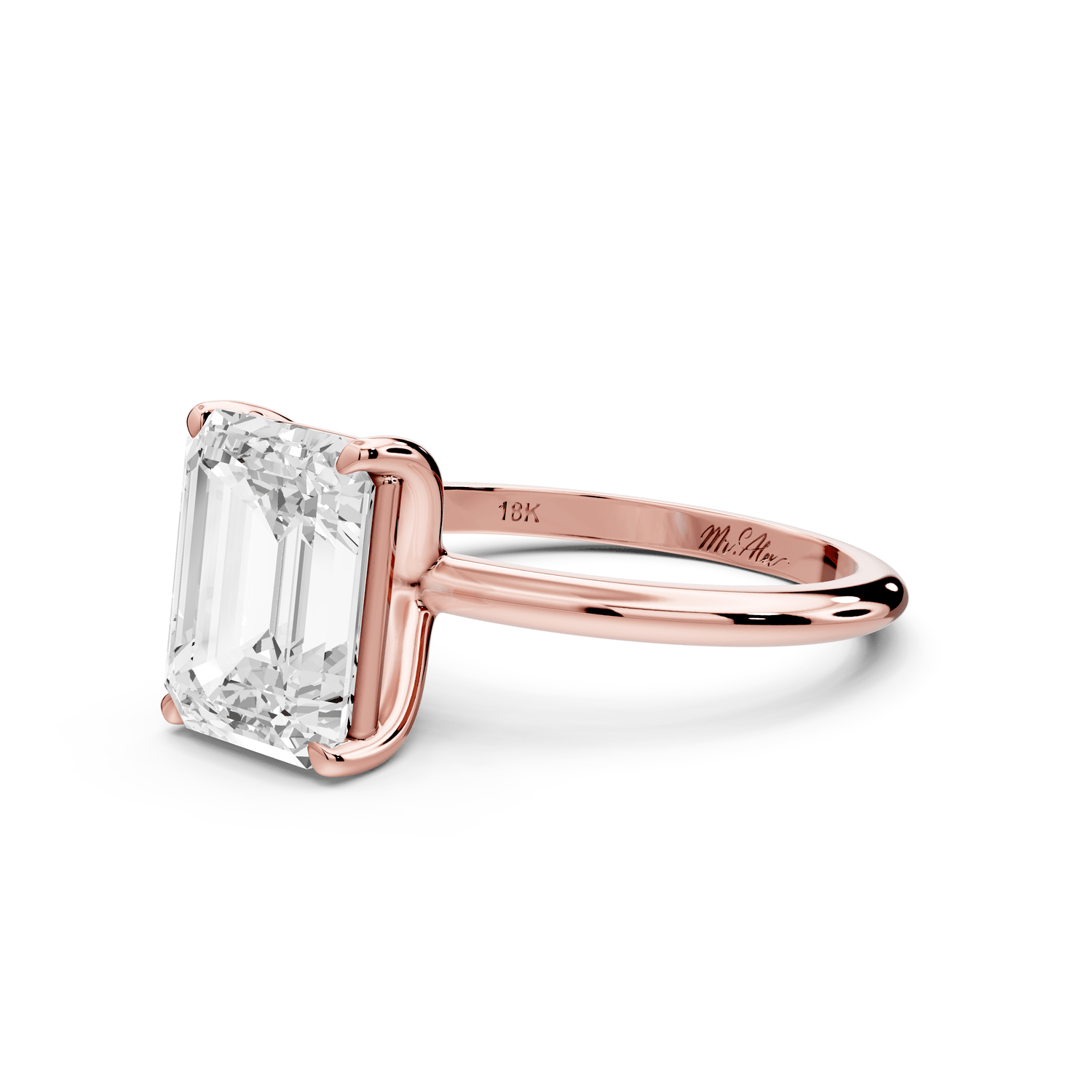 Odessa - 3ct 14k rose gold emerald Knife Edge Solitaire Engagement Ring - Mr. Alex Jewelry