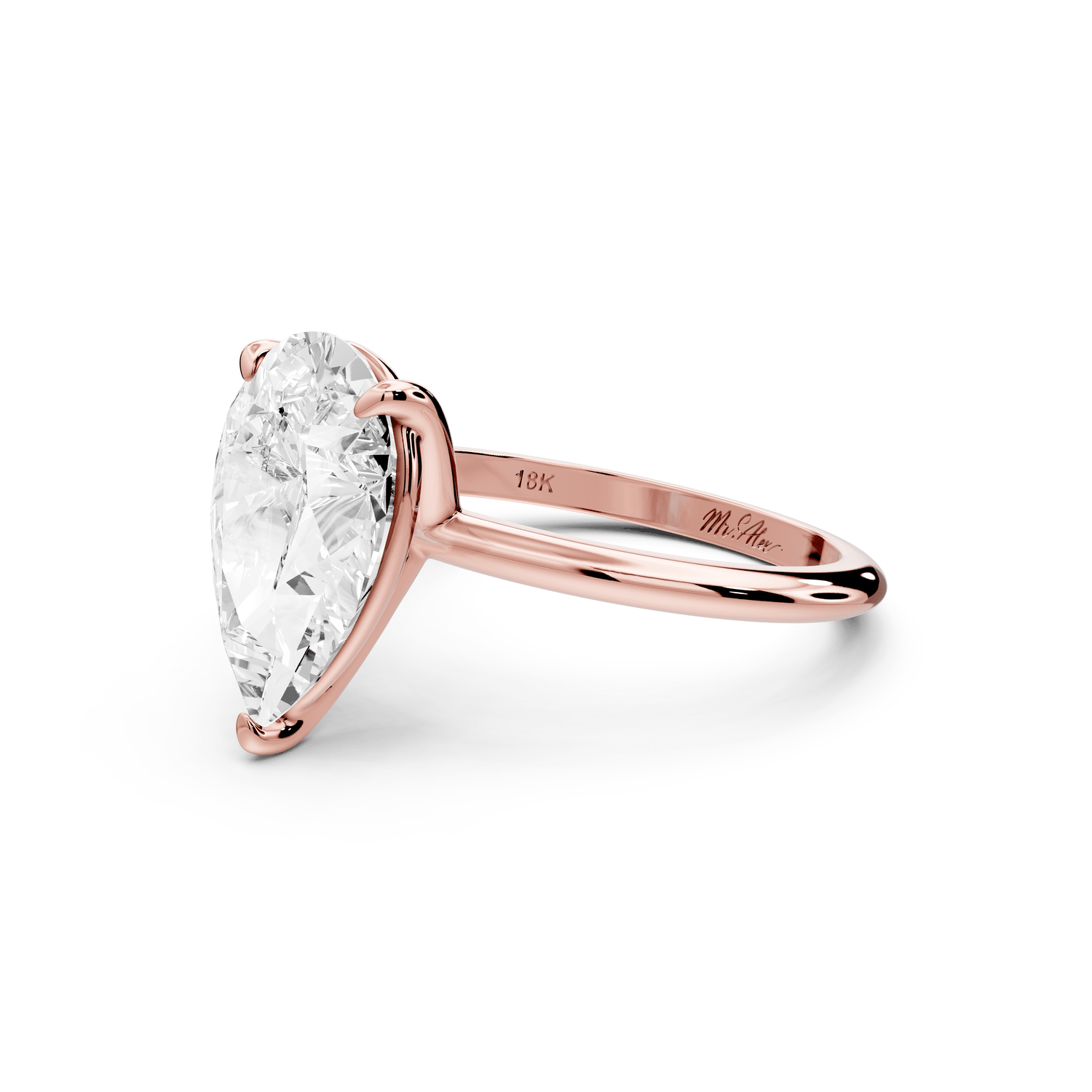 Odessa - 3ct 14k rose gold pear Knife Edge Solitaire Engagement Ring - Mr. Alex Jewelry