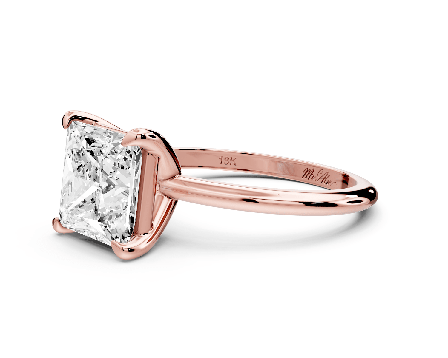 Odessa - 3ct 14k rose gold princess Knife Edge Solitaire Engagement Ring - Mr. Alex Jewelry