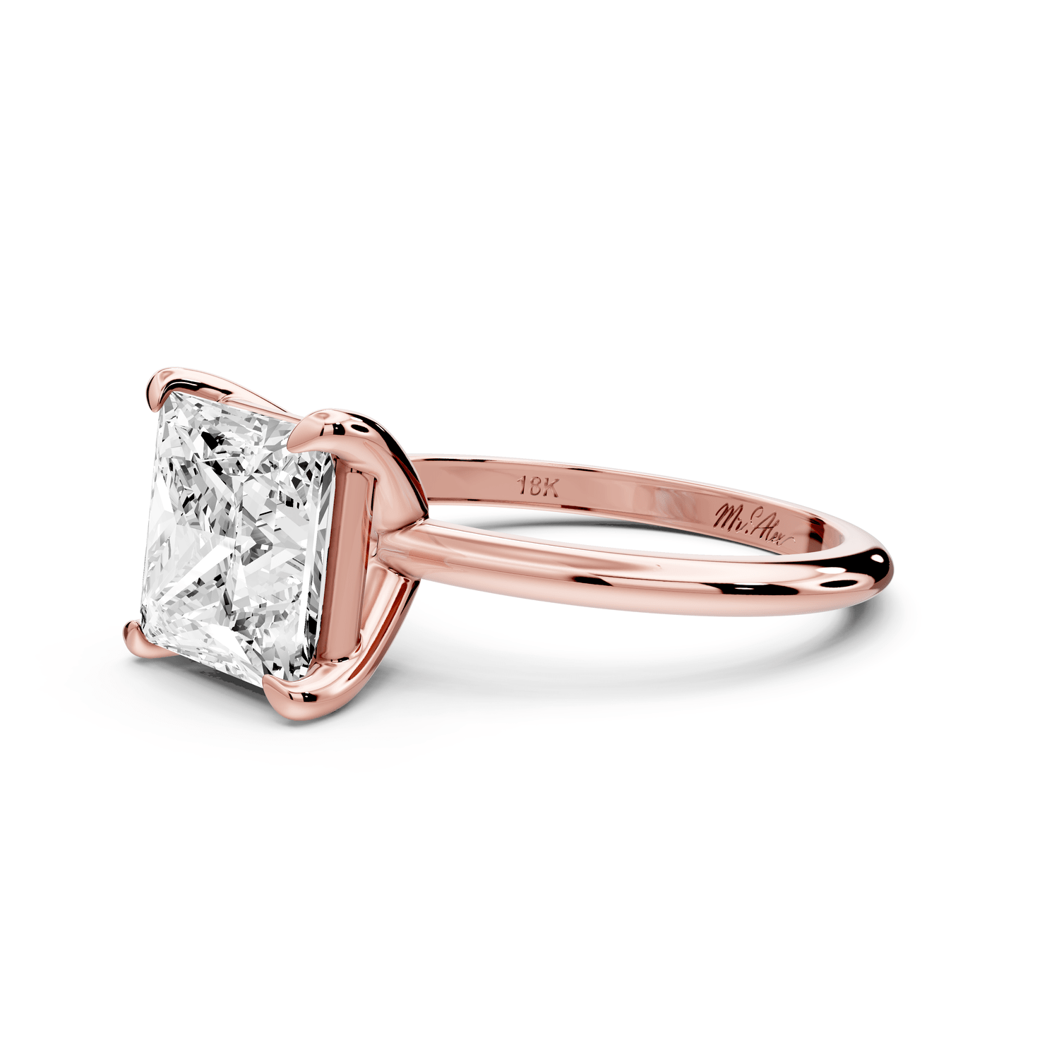 Odessa - 3ct 14k rose gold princess Knife Edge Solitaire Engagement Ring - Mr. Alex Jewelry