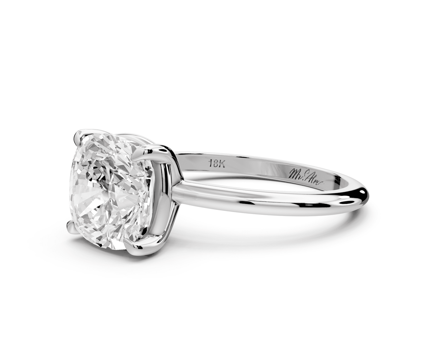 Odessa - 3ct 14k white gold cushion Knife Edge Solitaire Engagement Ring - Mr. Alex Jewelry