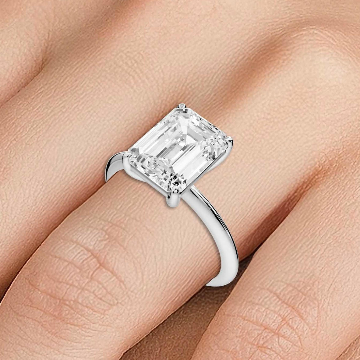 Odessa - 3ct 14k white gold emerald Knife Edge Solitaire Engagement Ring - Mr. Alex Jewelry