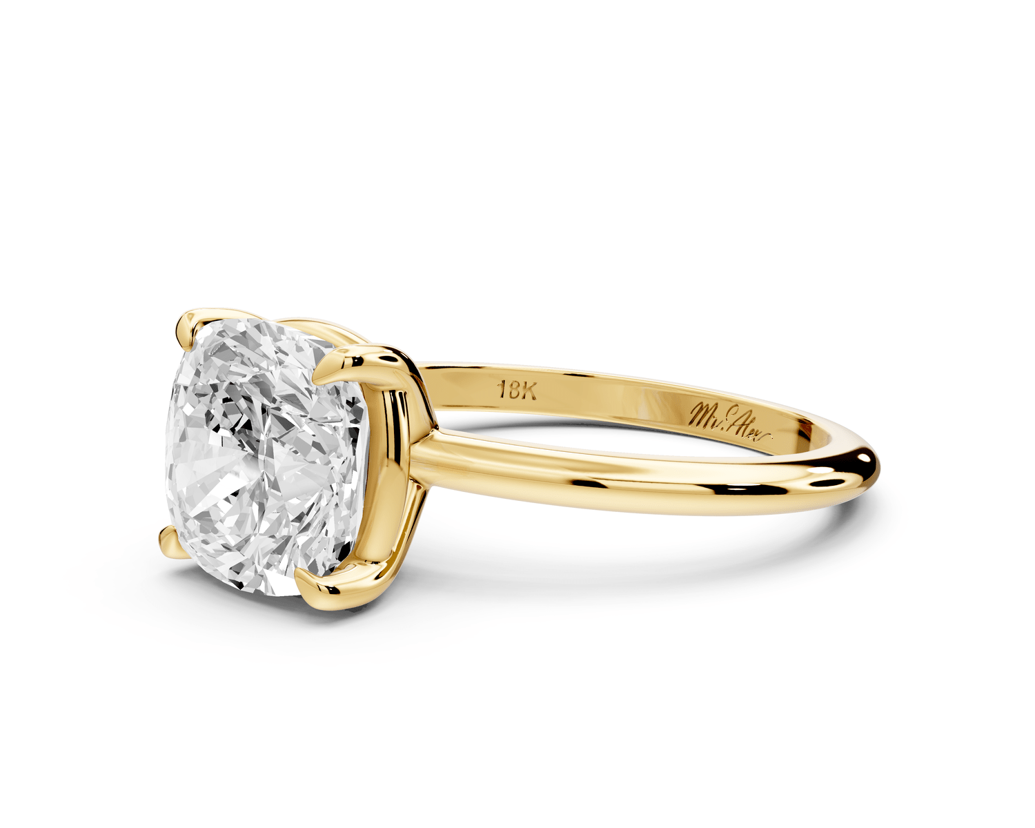 Odessa - 3ct 14k yellow gold cushion Knife Edge Solitaire Engagement Ring - Mr. Alex Jewelry