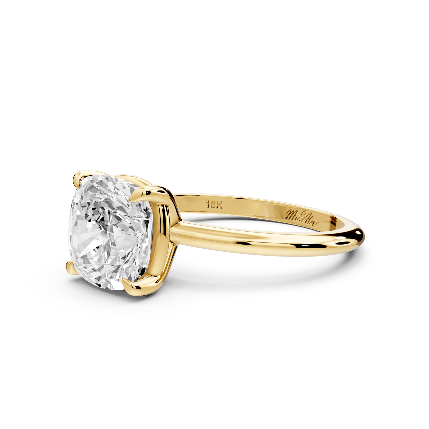 Odessa - 3ct 14k yellow gold cushion Knife Edge Solitaire Engagement Ring - Mr. Alex Jewelry