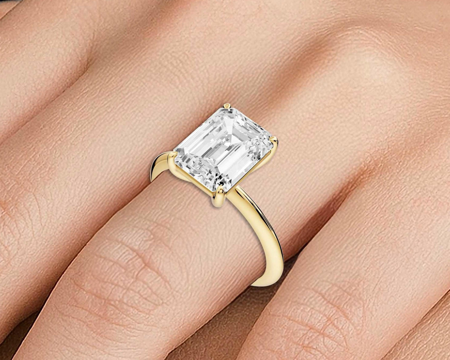 Odessa - 3ct 14k yellow gold emerald Knife Edge Solitaire Engagement Ring - Mr. Alex Jewelry