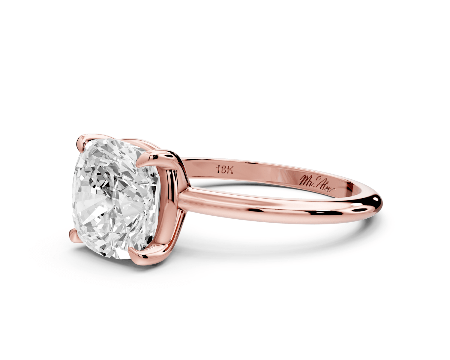Odessa - 3ct 18k rose gold cushion Knife Edge Solitaire Engagement Ring - Mr. Alex Jewelry