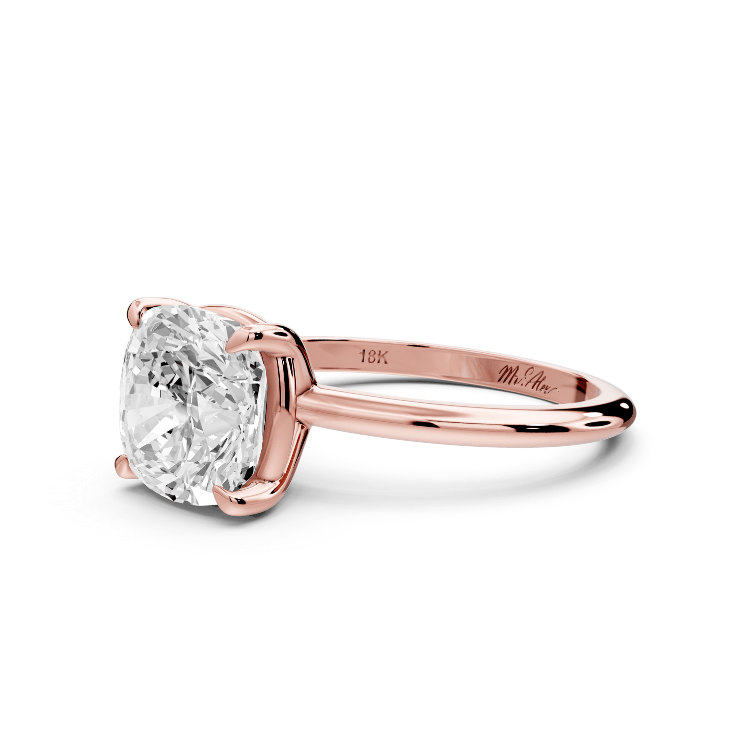 Odessa - 3ct 18k rose gold cushion Knife Edge Solitaire Engagement Ring - Mr. Alex Jewelry